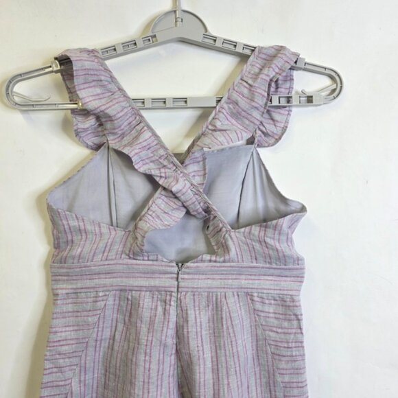 Anthropologie Stripe ruffle linen wideleg jumpsuit - Picture 7 of 13